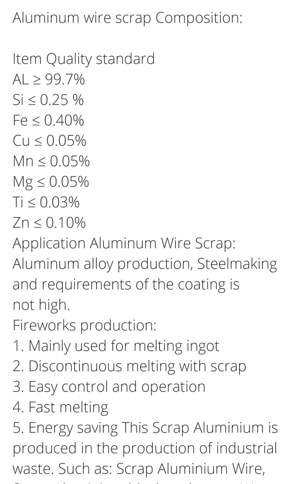 IMPORT ALUMINIUM WIRE 99.9%